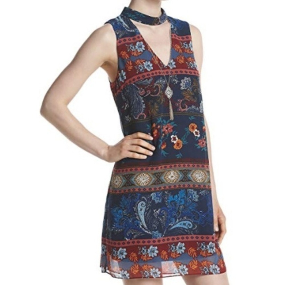 A. Byer NWT Blue Multi Color Paisley Floral Pattern Choker Shift Dress